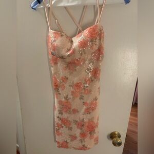 Pink Sequence Floral Mini Dress